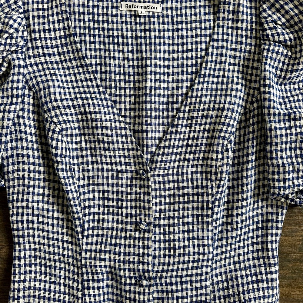 REFORMATION Linen Gingham Check Puff - Picture 3 of 3